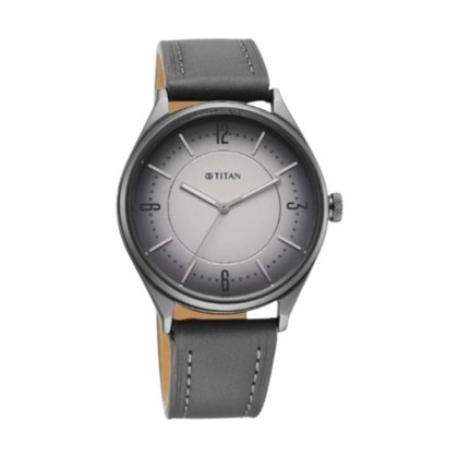 Titan Neo Basic 1802QL04 Grey Dial Leather Strap Quartz Analog Men Watch